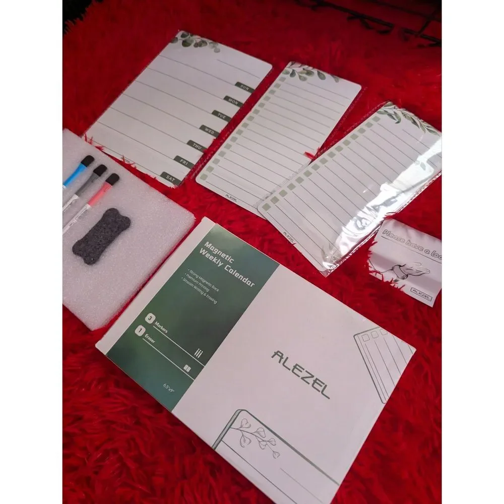 ALEZEL Magnetic Weekly Calendar & To Do List Fridge Whiteboard Set New
